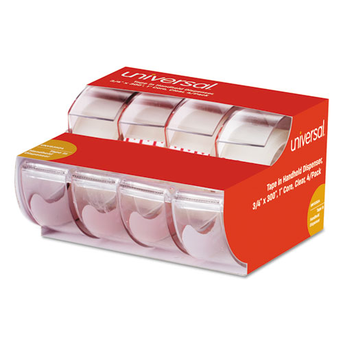 Image of Universal® Invisible Tape With Handheld Dispenser, 1" Core, 0.75" X 25 Ft, Clear, 4/Pack