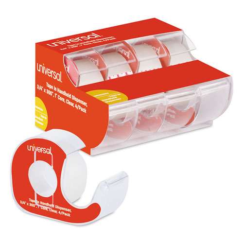 Universal® Invisible Tape with Handheld Dispenser, 3/4" x 300", Clear, Matte, 4 per pack