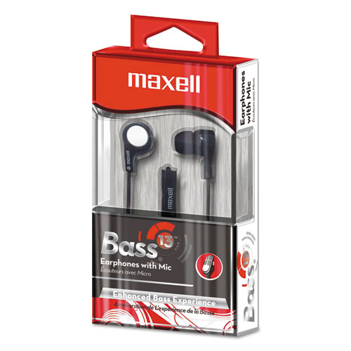 Maxell® B-13 Bass Earbuds With Microphone, 52" Cord, Black