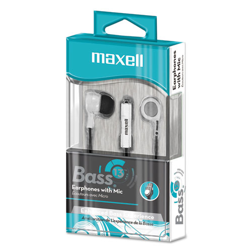 Image of Maxell® B-13 Bass Earbuds With Microphone, 52" Cord, White