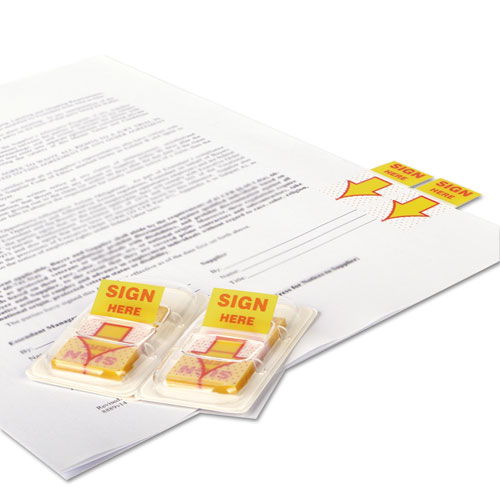 Image of Universal® Deluxe Message Arrow Flags, "Sign Here", Yellow, 500/Pack