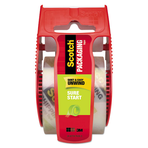 Sure Start Packaging Tape with Dispenser, 1.5" Core, 1.88" x 22.2 yds, Clear | by Plexsupply