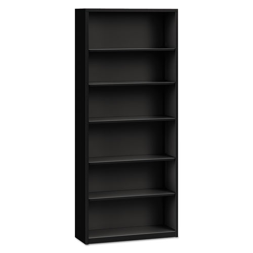 Steel Bookcase, 6-Shelf, 34.5"w X 12.63"d X 81.13"h, Black