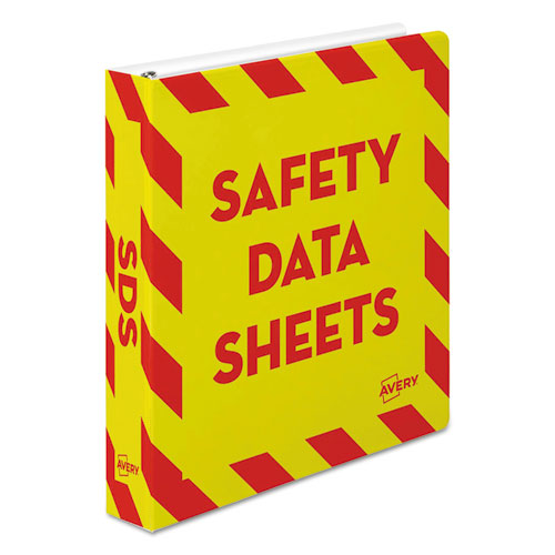 Avery® Heavy-Duty Preprinted Safety Data Sheet Binder, 3 Rings, 1.5" Capacity, 11 X 8.5, Yellow/Red