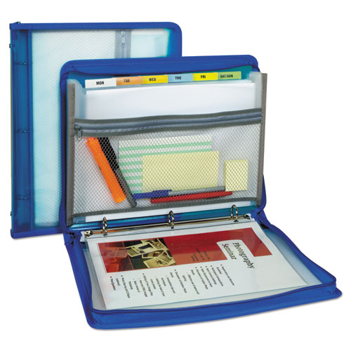 Image of C-Line® Zippered Binder With Expanding File, 2" Expansion, 7 Sections, Zipper Closure, 1/6-Cut Tabs, Letter Size, Bright Blue