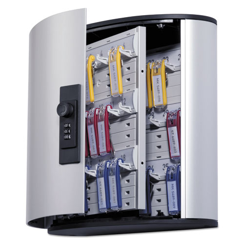 Locking Key Cabinet, 36-Key, Brushed Aluminum, Silver, 11 3/4 x 4 5/8 x 11
