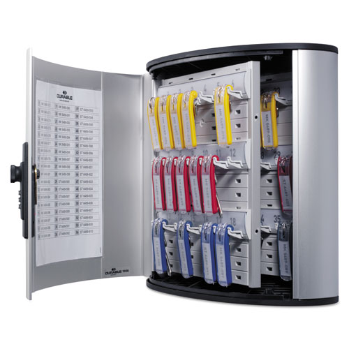 Image of Locking Key Cabinet, 36-Key, Brushed Aluminum, Silver, 11.75 x 4.63 x 11