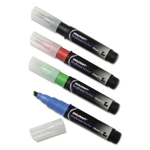 7520015538142 SKILCRAFT Dry Erase Marker, Broad Chisel Tip, Assorted Colors, 4/Set