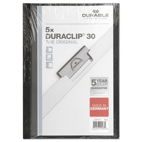 Image of Durable® Duraclip Report Cover, Clip Fastener,  8.5 X 11, Clear/Black, 5/Pack