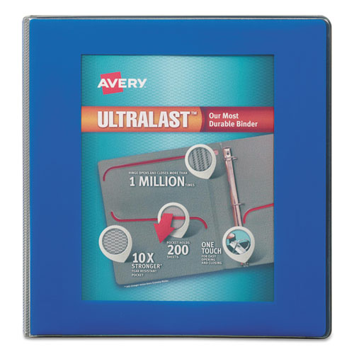 ULTRALAST HEAVY-DUTY VIEW BINDER WITH ONE TOUCH SLANT RINGS, 3 RINGS, 1" CAPACITY, 11 X 8.5, BLUE
