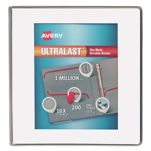 Image of UltraLast Heavy-Duty View Binder with One Touch Slant Rings, 3 Rings, 1" Capacity, 11 x 8.5, White