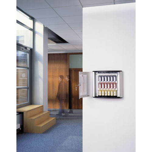 Image of Locking Key Cabinet, 36-Key, Brushed Aluminum, Silver, 11.75 x 4.63 x 11