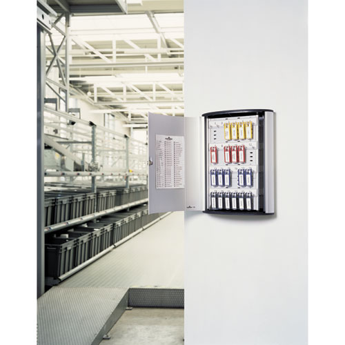 Image of Locking Key Cabinet, 72-Key, Brushed Aluminum, Silver, 11.75 x 4.63 x 15.75