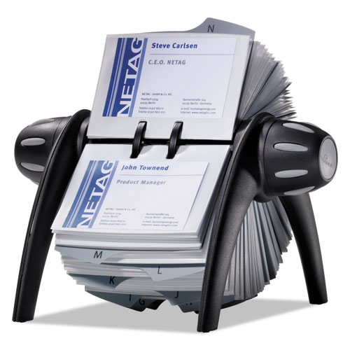 Image of Durable® Visifix Flip Rotary Business Card File, Holds 400 2.88 X 4.13 Cards, 8.75 X 7.13 X 8.06, Plastic, Black/Silver