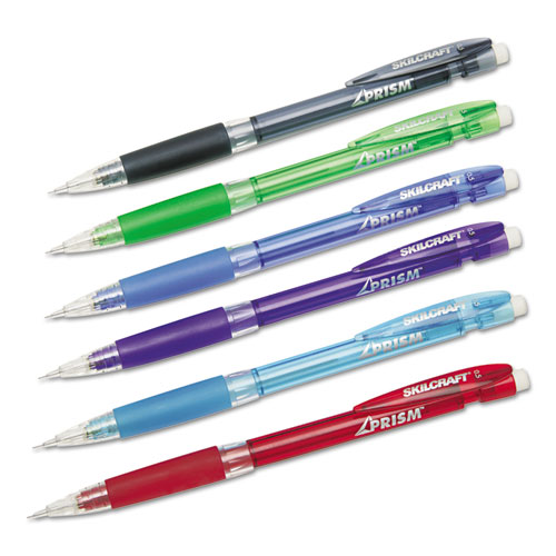 7520015654870 SKILCRAFT Prism Mechanical Pencil, 0.5 mm, Black Lead, Assorted Barrel Colors, Dozen