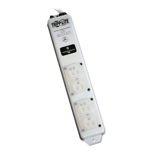 Medical-Grade Power Strip with Surge Protection, 4 AC Outlets, 6 ft Cord, 1,410 J, White