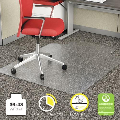 Alera® Studded Chair Mat for Flat Pile Carpet, 36" x 48", with Lip, Clear