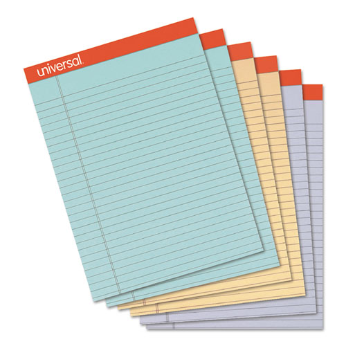 Colored Perforated Ruled Writing Pads, Wide/Legal Rule, 50 Assorted Color 8.5 x 11.75 Sheets, 6/Pack
