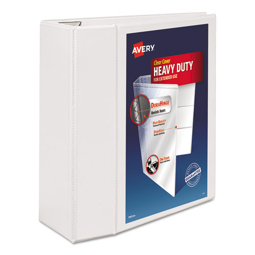 Heavy-Duty View Binder with DuraHinge and Locking One Touch EZD Rings, 3 Rings, 5" Capacity, 11 x 8.5, White