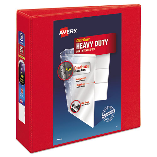 Heavy-Duty View Binder with DuraHinge and Locking One Touch EZD Rings, 3 Rings, 3" Capacity, 11 x 8.5, Red | by Plexsupply