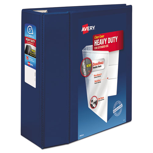 Heavy-Duty View Binder with DuraHinge and Locking One Touch EZD Rings, 3 Rings, 5" Capacity, 11 x 8.5, Navy Blue | by Plexsupply