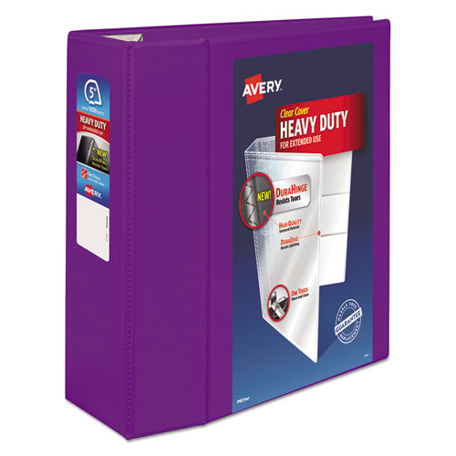 Heavy-Duty View Binder with DuraHinge and Locking One Touch EZD Rings, 3 Rings, 5" Capacity, 11 x 8.5, Purple