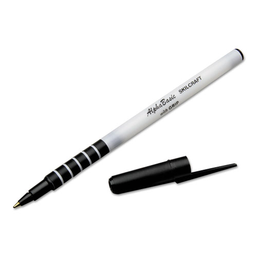7520015573155 SKILCRAFT AlphaBasic Ballpoint Pen, Stick, Medium 1 mm, Black Ink, White Barrel, Dozen