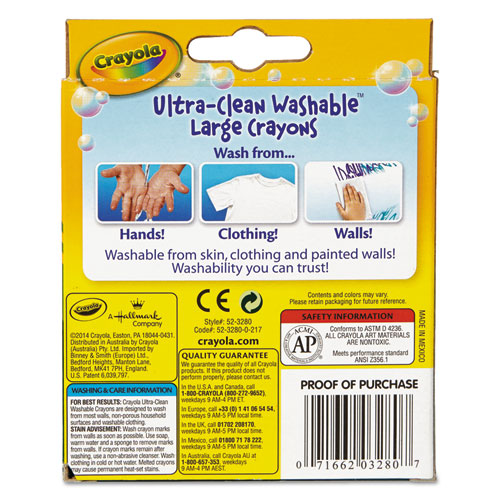 Image of Ultra-Clean Washable Crayons, Large, 8 Colors/Box