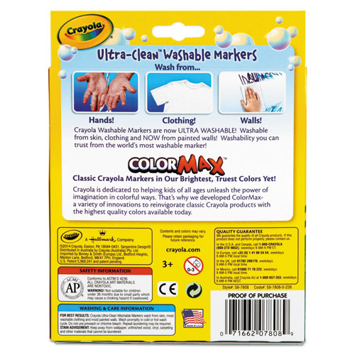 Crayola Color Max Washable Markers, Ultra-Clean, Classic Colors - 8 markers