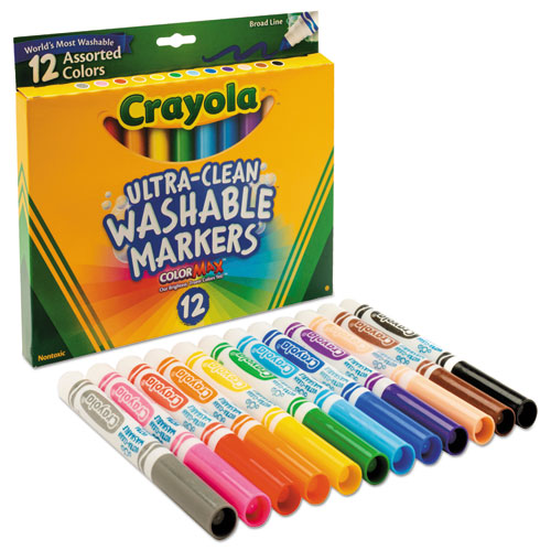 Image of Crayola® Ultra-Clean Washable Markers, Broad Bullet Tip, Assorted Colors, Dozen