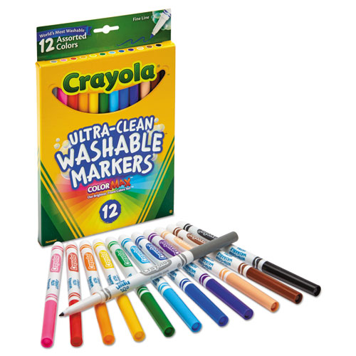 Image of Crayola® Ultra-Clean Washable Markers, Fine Bullet Tip, Assorted Colors, Dozen