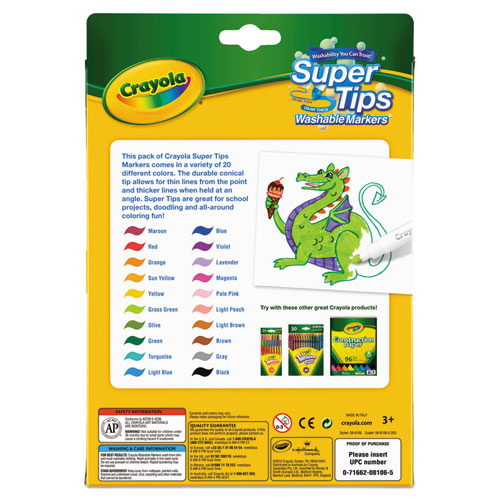 Image of Crayola® Washable Super Tips Markers, Fine/Broad Bullet Tips, Assorted Colors, 20/Set
