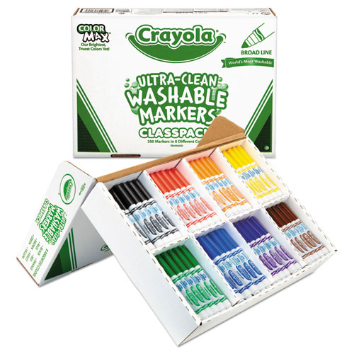 Image of Crayola® Ultra-Clean Washable Marker Classpack, Broad Bullet Tip, 8 Assorted Colors, 200/Box
