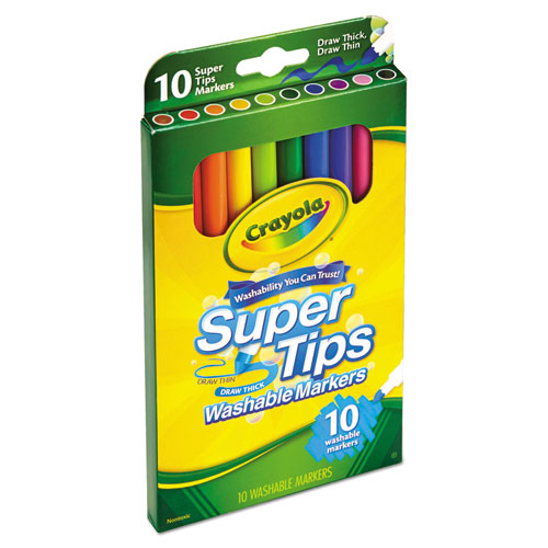 Image of Crayola® Washable Super Tips Markers, Fine/Broad Bullet Tips, Assorted Colors, 10/Set