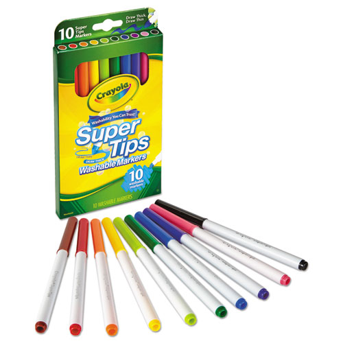 Image of Crayola® Washable Super Tips Markers, Fine/Broad Bullet Tips, Assorted Colors, 10/Set