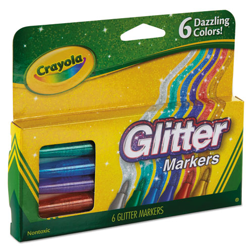 Image of Crayola® Glitter Markers, Medium Bullet Tip, Assorted Colors, 6/Set