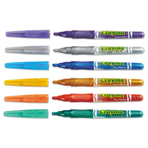 Glitter Markers, Medium Bullet Tip, Assorted Colors, 6/Set