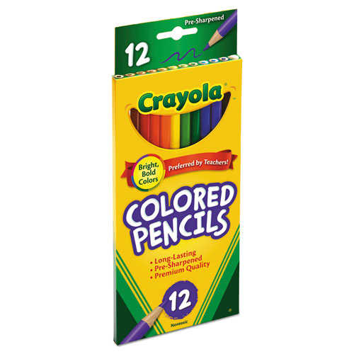 Image of Crayola® Long-Length Colored Pencil Set, 3.3 Mm, 2B (#1), Assorted Lead/Barrel Colors, Dozen