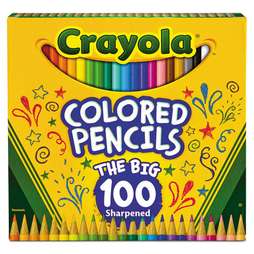 Crayola® Long-Length Colored Pencil Set, 3.3 Mm, 2B (#1), Assorted Lead/Barrel Colors, 100/Pack