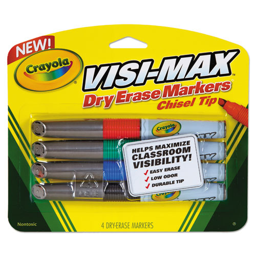 Crayola® Dry Erase Marker, Chisel Tip, Broad,  Assorted Colors, 4/Set