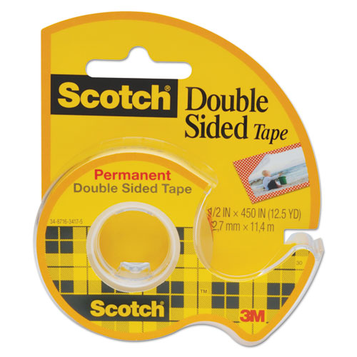 Scotch® 665 Double-Sided Permanent Tape in Hand Dispenser, 1/2" x 250", Clear, 3/Pack