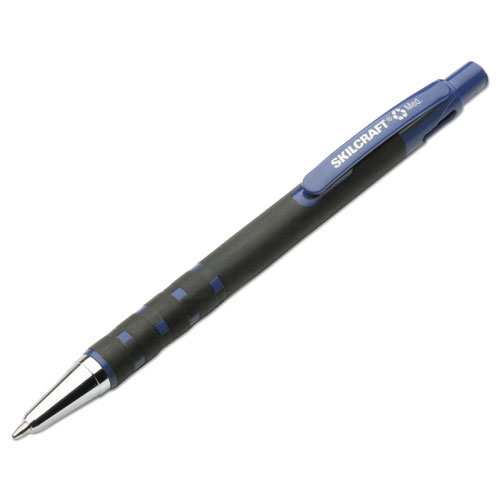 7520013687772 SKILCRAFT Rubberized Retractable Ballpoint Pen, 1mm, Blue Ink, Black Barrel, Dozen