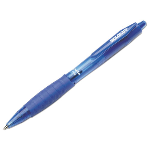 7520014457228 SKILCRAFT VISTA Ballpoint Pen, Retractable, Fine 0.7 mm, Blue Ink, Translucent Blue Barrel, Dozen