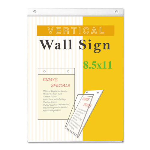 Wall Mount Sign Holder, 8 1/2" x 11", Vertical, Clear