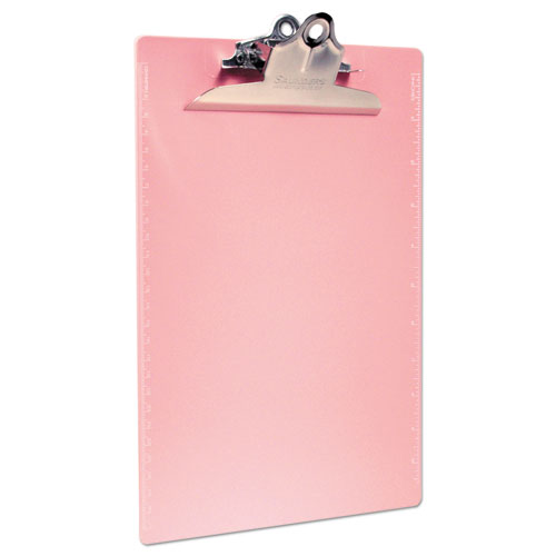 Recycled Plastic Clipboard with Ruler Edge, 1" Clip Capacity, Holds 8.5 x 11 Sheets, Pink