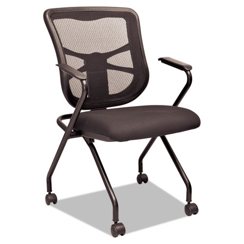 Image of Alera Elusion Mesh Nesting Chairs, Padded Arms, Supports Up to 275 lb, Black, 2/Carton