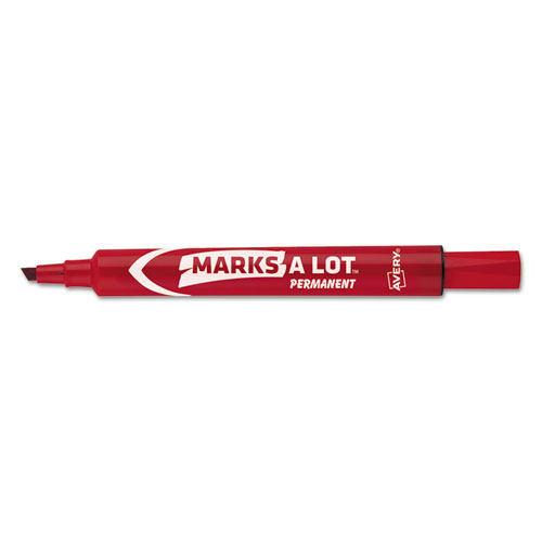 Avery® MARK A LOT Regular Desk-Style Permanent Marker, Chisel Tip, Red, Dozen