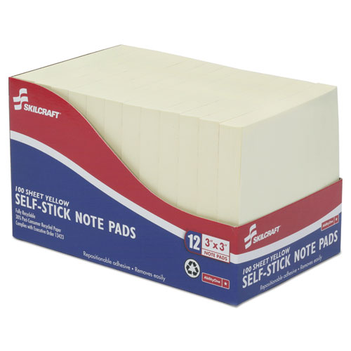 7530011167867 SKILCRAFT Self-Stick Note Pad, 3" x 3", Yellow, 100 Sheets/Pad, 12 Pads/Pack