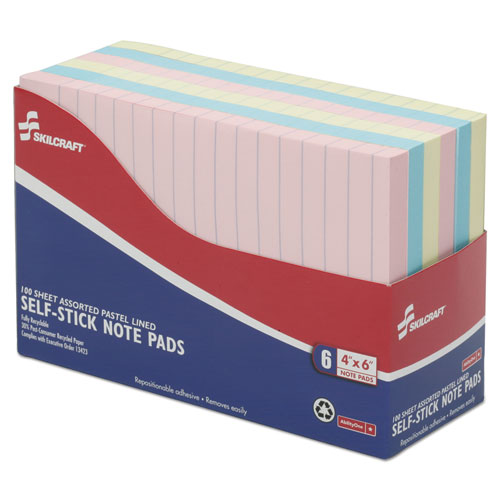 SKILCRAFT Self-Stick Note Pads 3 x 5 Lined Yellow 100 Sheets Dozen