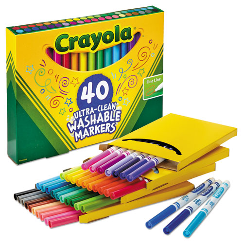 Image of Crayola® Ultra-Clean Washable Markers, Fine Bullet Tip, Assorted Colors, 40/Set